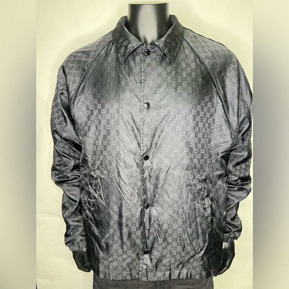 Gucci Jacket Nylon GG Guccissma Bomber Hoody Lightweight Black Blouson Jacquar